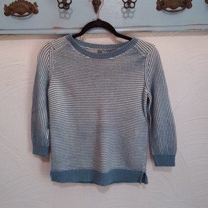 Marled Striped Sweater Blue & Cream 3/4 Length Sleeves Size XS